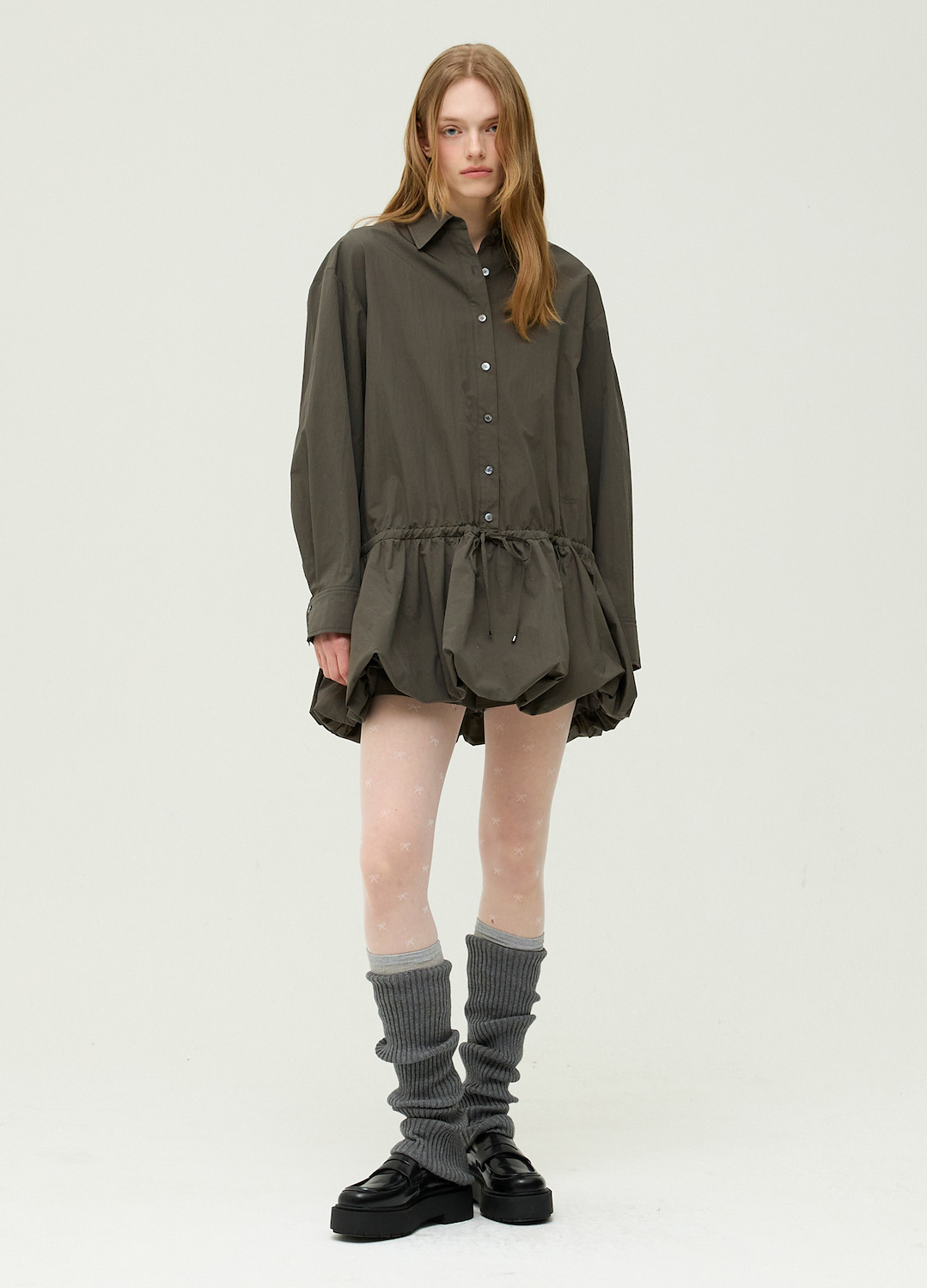 [시즌오프]스트링 디테일 셔츠 원피스_DARK KHAKI_10
