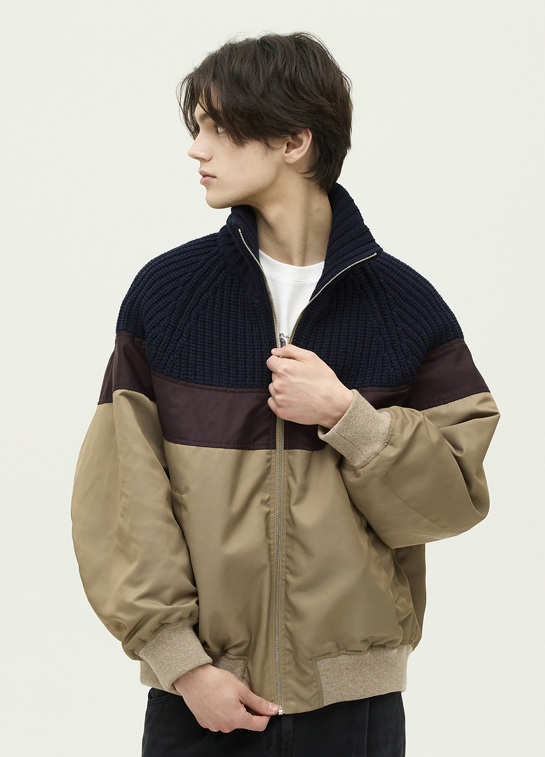 [시즌오프]니트 블록 배색 집업 점퍼_DARK BEIGE_10