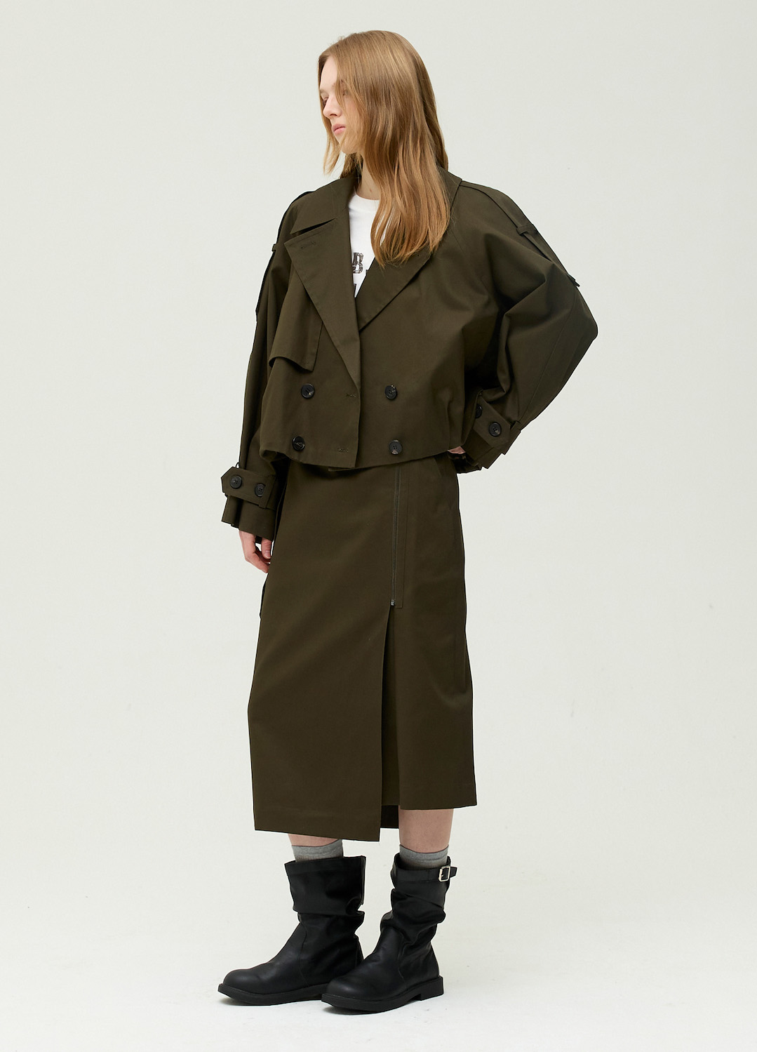 [시즌오프]언밸런스 버클 포인트 미디 스커트_DARK KHAKI_8