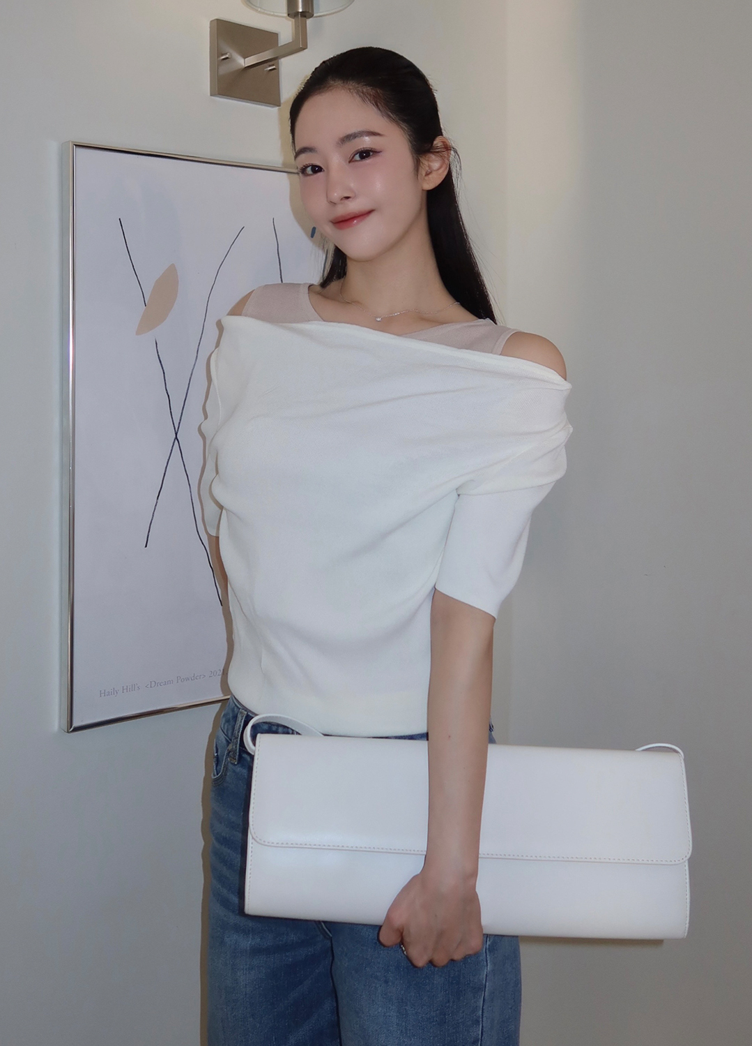 배색 레이어 하프 슬리브 니트탑_IVORY_10