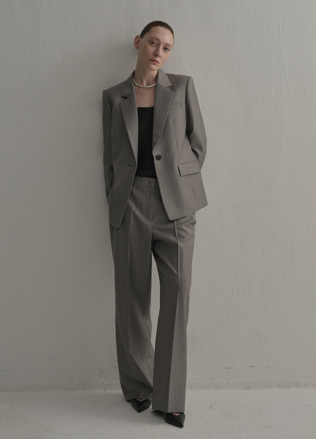 울 모헤어 원버튼 테일러드 자켓_GREY_6