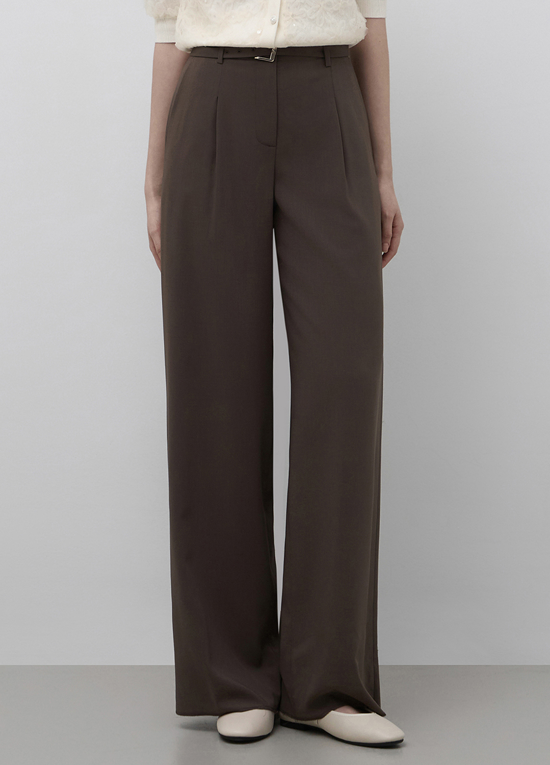 벨티드 원턱 와이드 팬츠_DARK BROWN_7