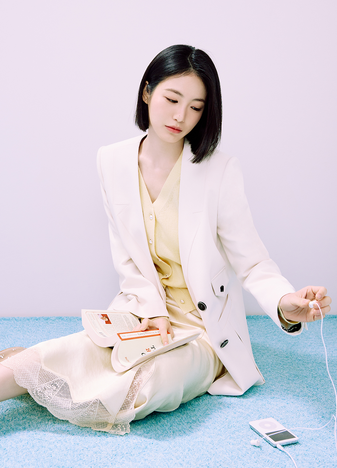 새틴 레이스 패널 스커트_YELLOW_5