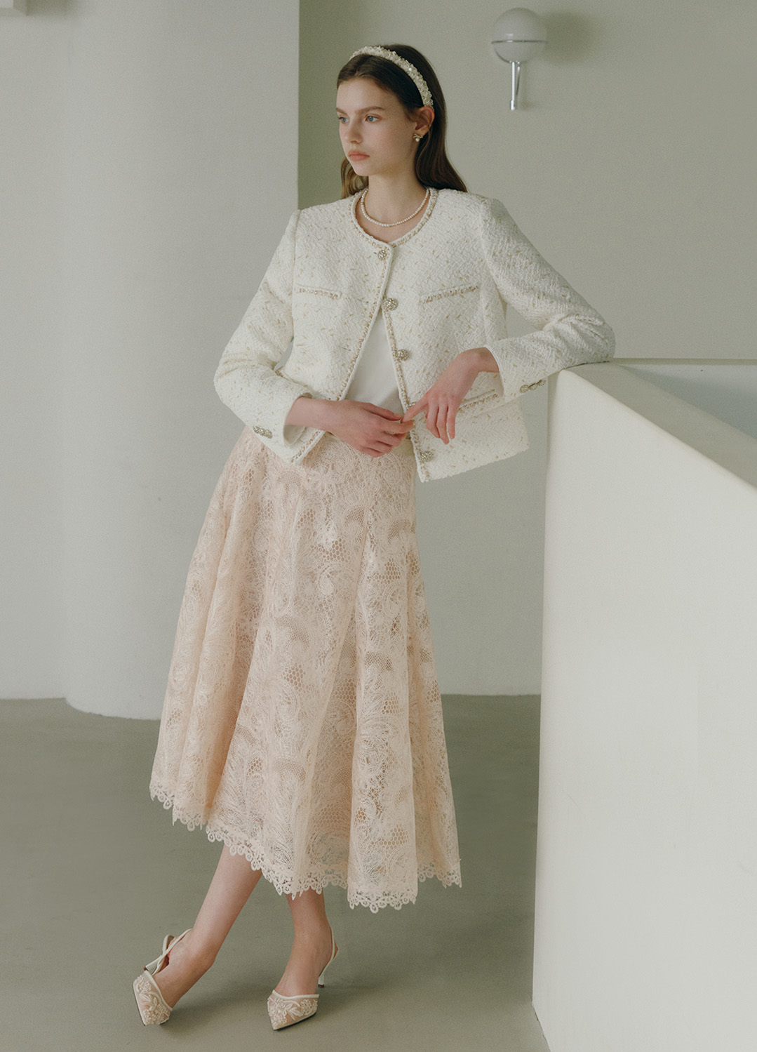 [BRIDE]플로럴 레이스 롱 스커트_LIGHT BEIGE_5
