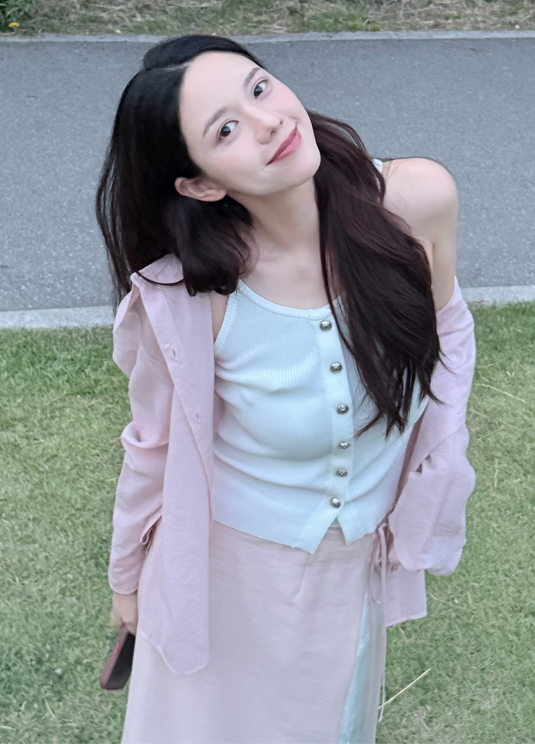 [Exclusive] 스트라이프 텍스쳐 루즈핏 셔츠 블라우스_PINK_19