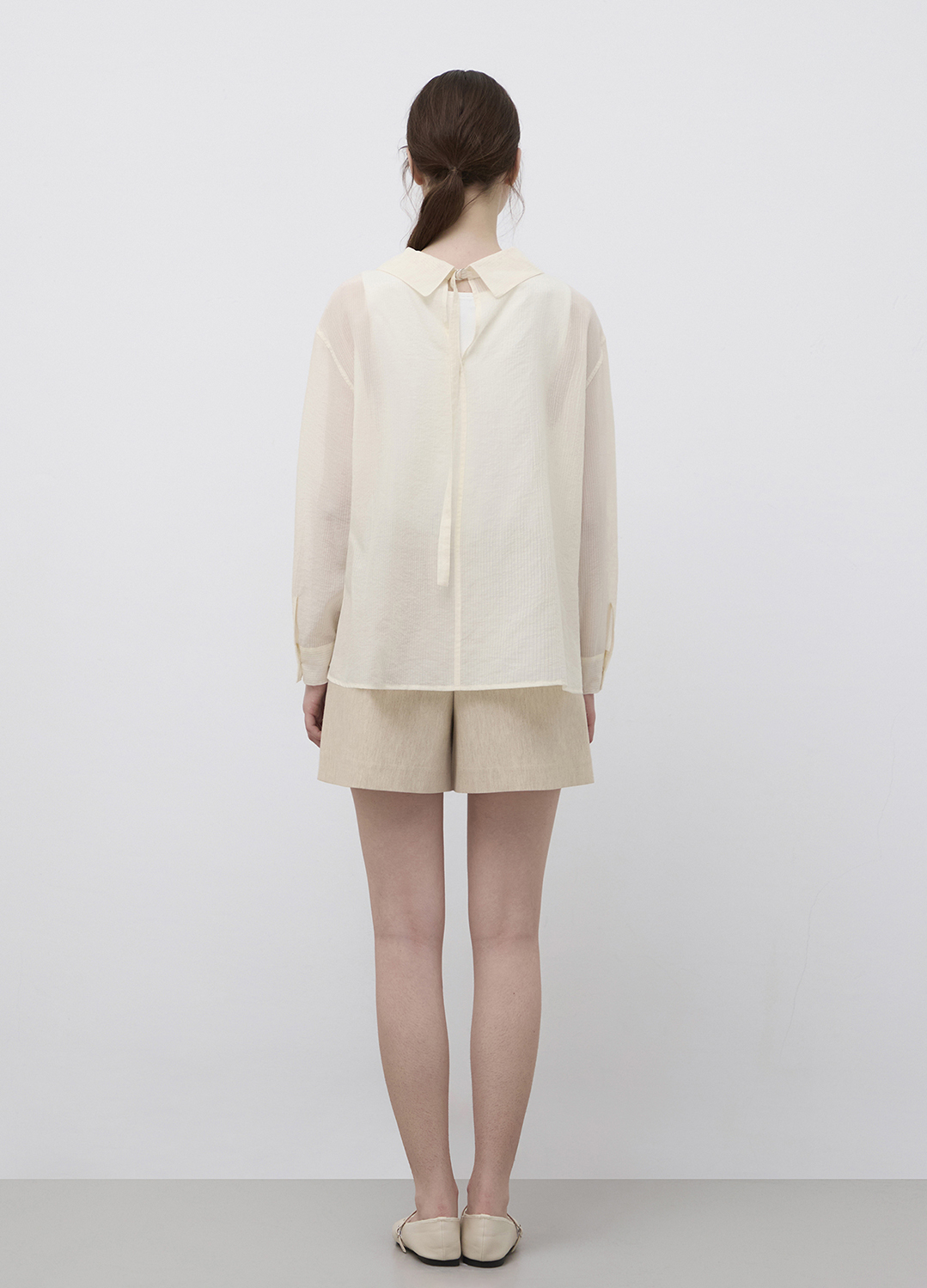 [Exclusive] 스트라이프 텍스쳐 루즈핏 셔츠 블라우스_LIGHT BEIGE_18