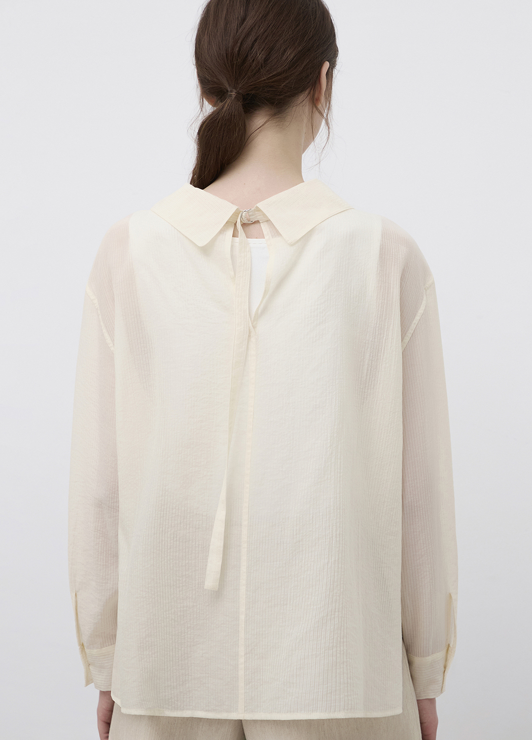 [Exclusive] 스트라이프 텍스쳐 루즈핏 셔츠 블라우스_LIGHT BEIGE_17