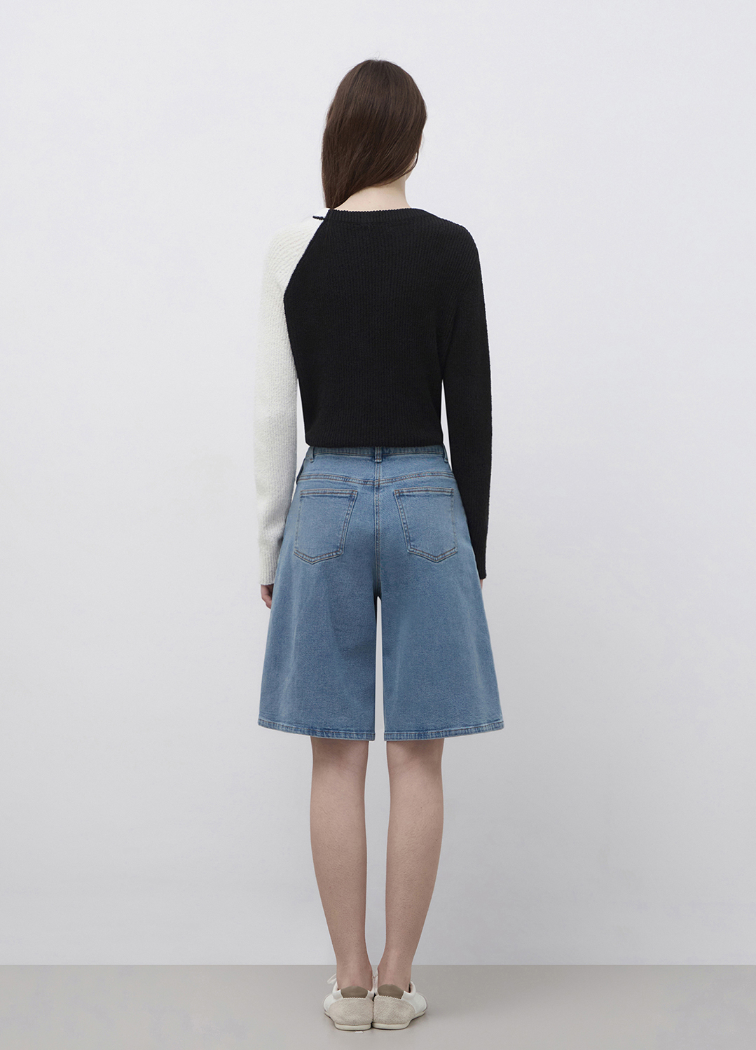 자수 포인트 버뮤다 데님팬츠_BLUE_8