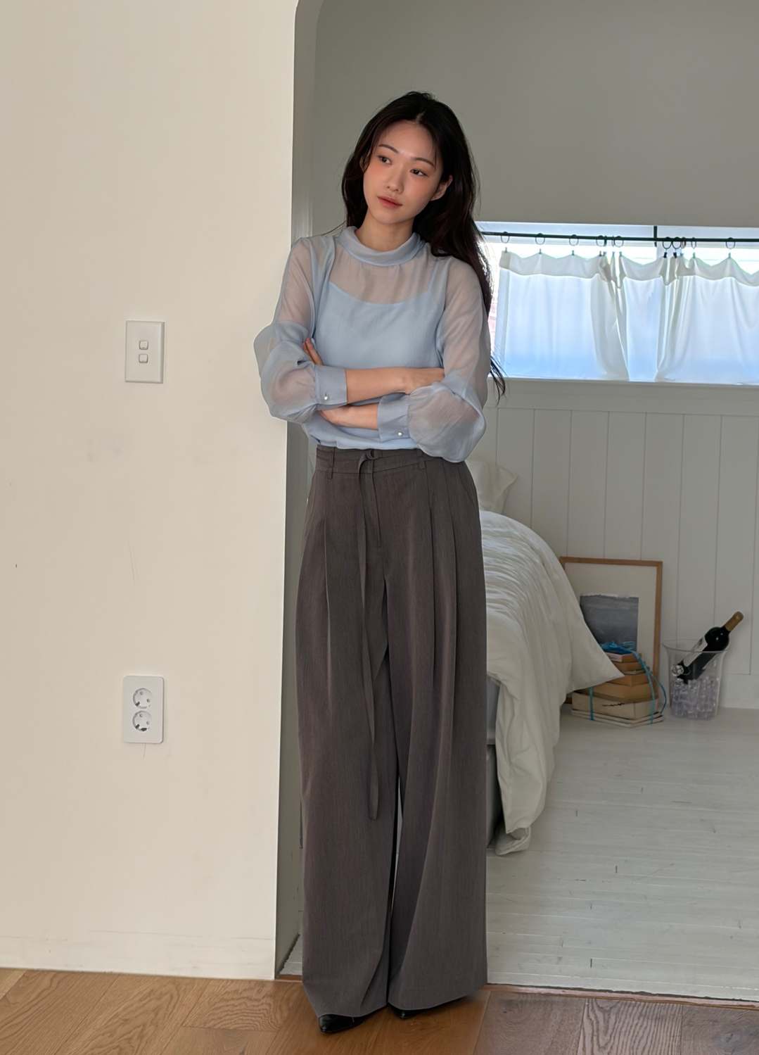 [Exclusive]벨티드 와이드 슬랙스_DARK GREY_4