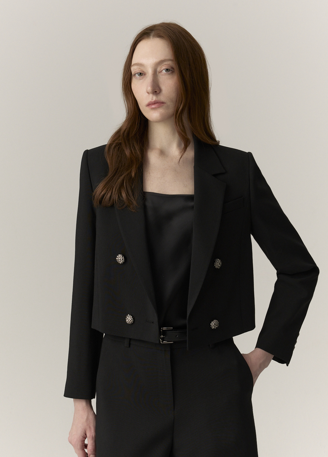 테일러드 크롭 더블 울 자켓_BLACK_9