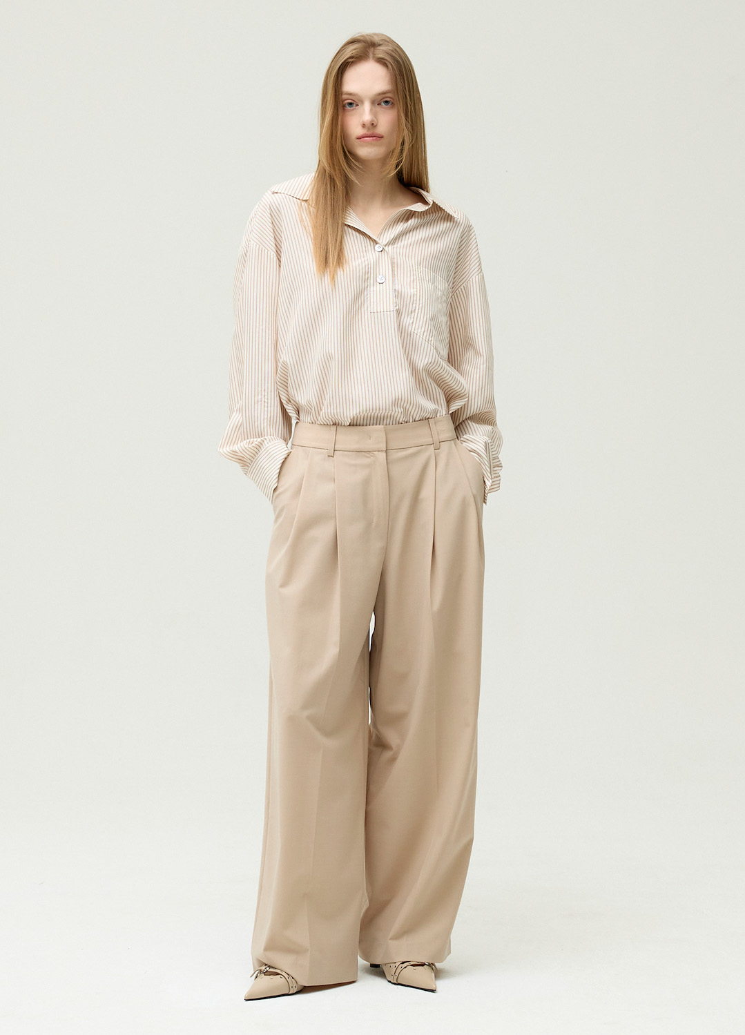 [시즌오프]투턱 세미 와이드 팬츠_LIGHT BEIGE_7