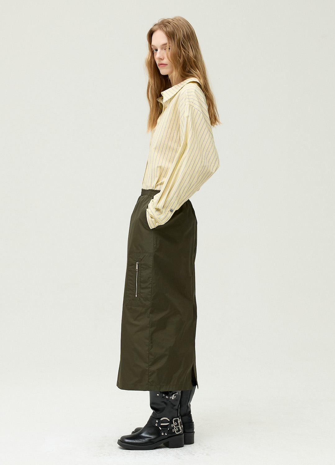 [시즌오프]캐주얼 H라인 밴딩 스커트_KHAKI_15