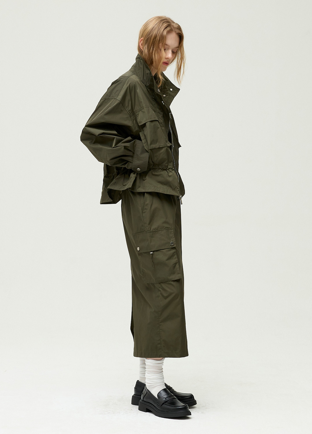 [시즌오프]캐주얼 H라인 밴딩 스커트_KHAKI_8