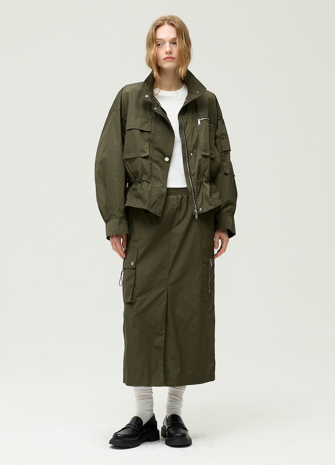 [시즌오프]캐주얼 H라인 밴딩 스커트_KHAKI_9
