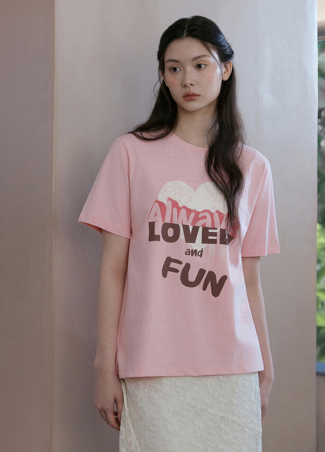 [Exclusive]하트 그래픽 레터링 프린트 티셔츠_PINK_7