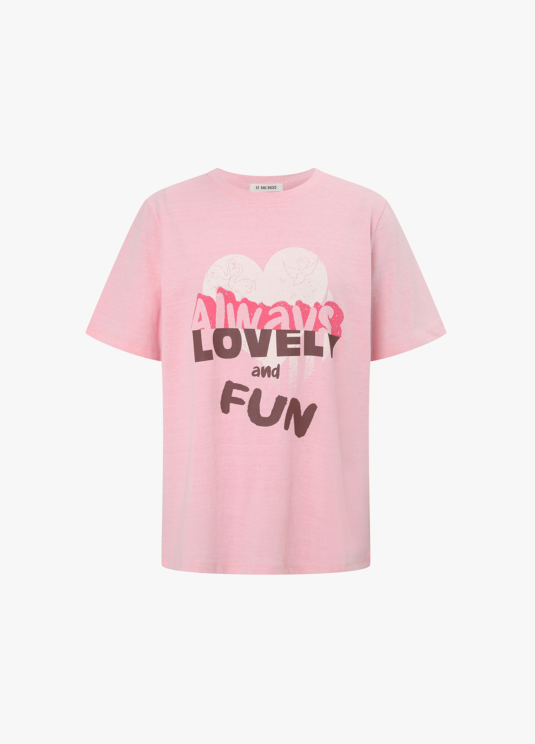 [Exclusive]하트 그래픽 레터링 프린트 티셔츠_PINK_20
