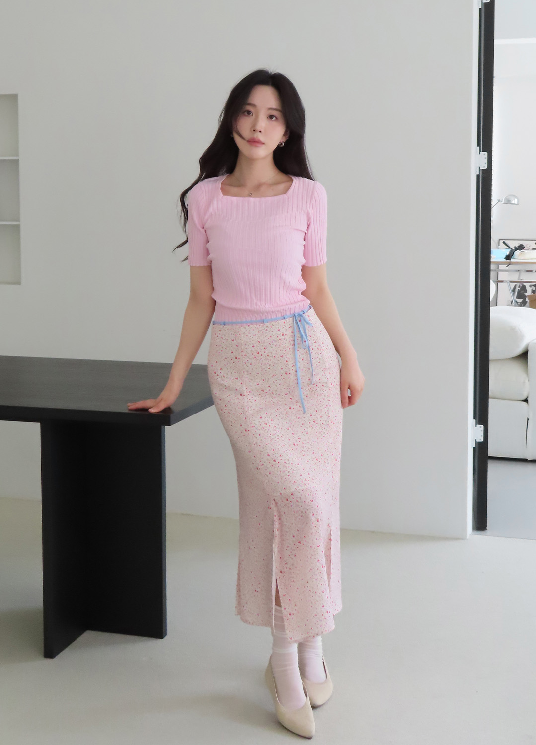 스퀘어넥 하프 슬리브 니트탑_PINK_10