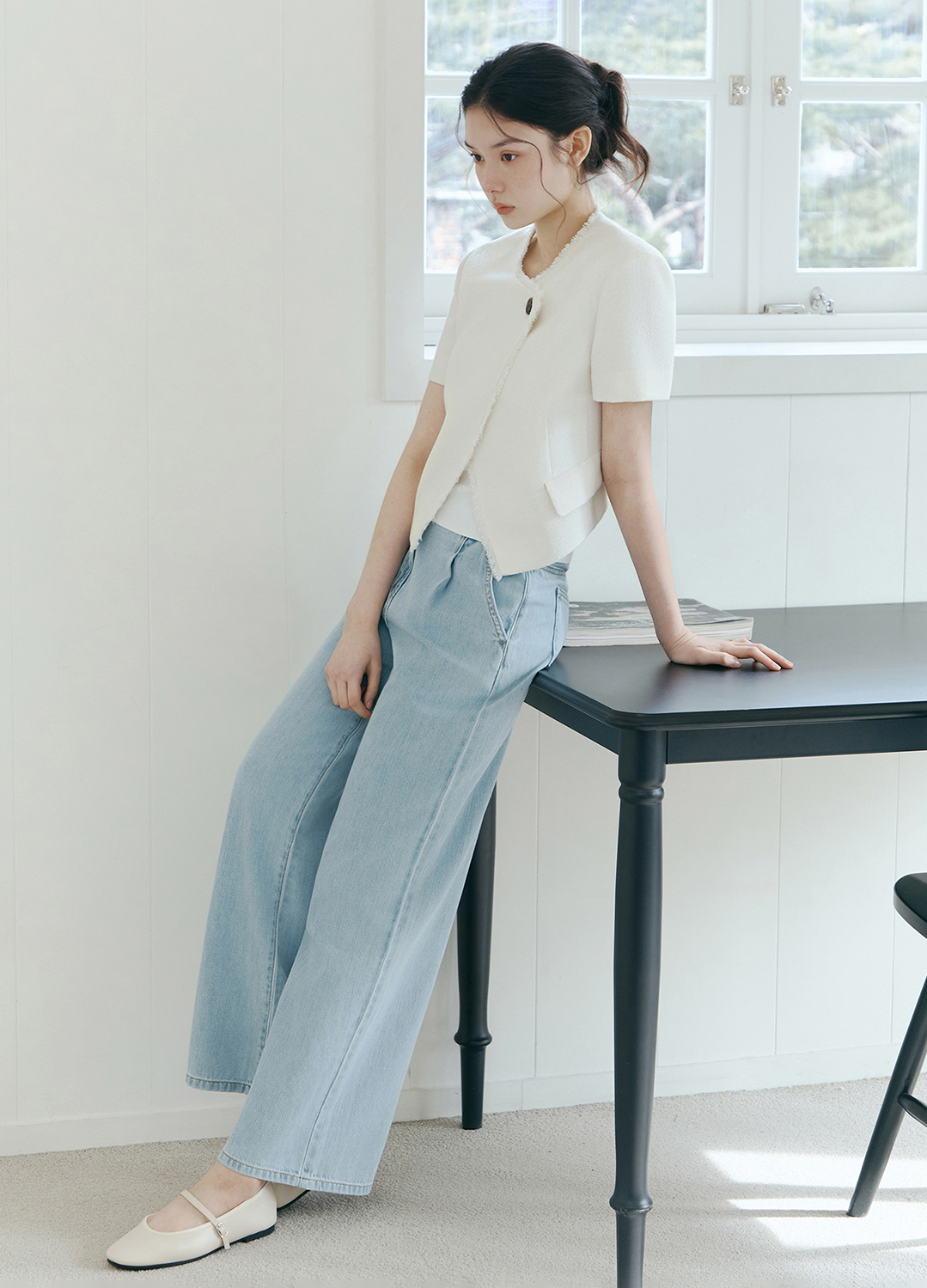 [Exclusive]워싱 와이드 턱 데님 팬츠_SKY BLUE_7
