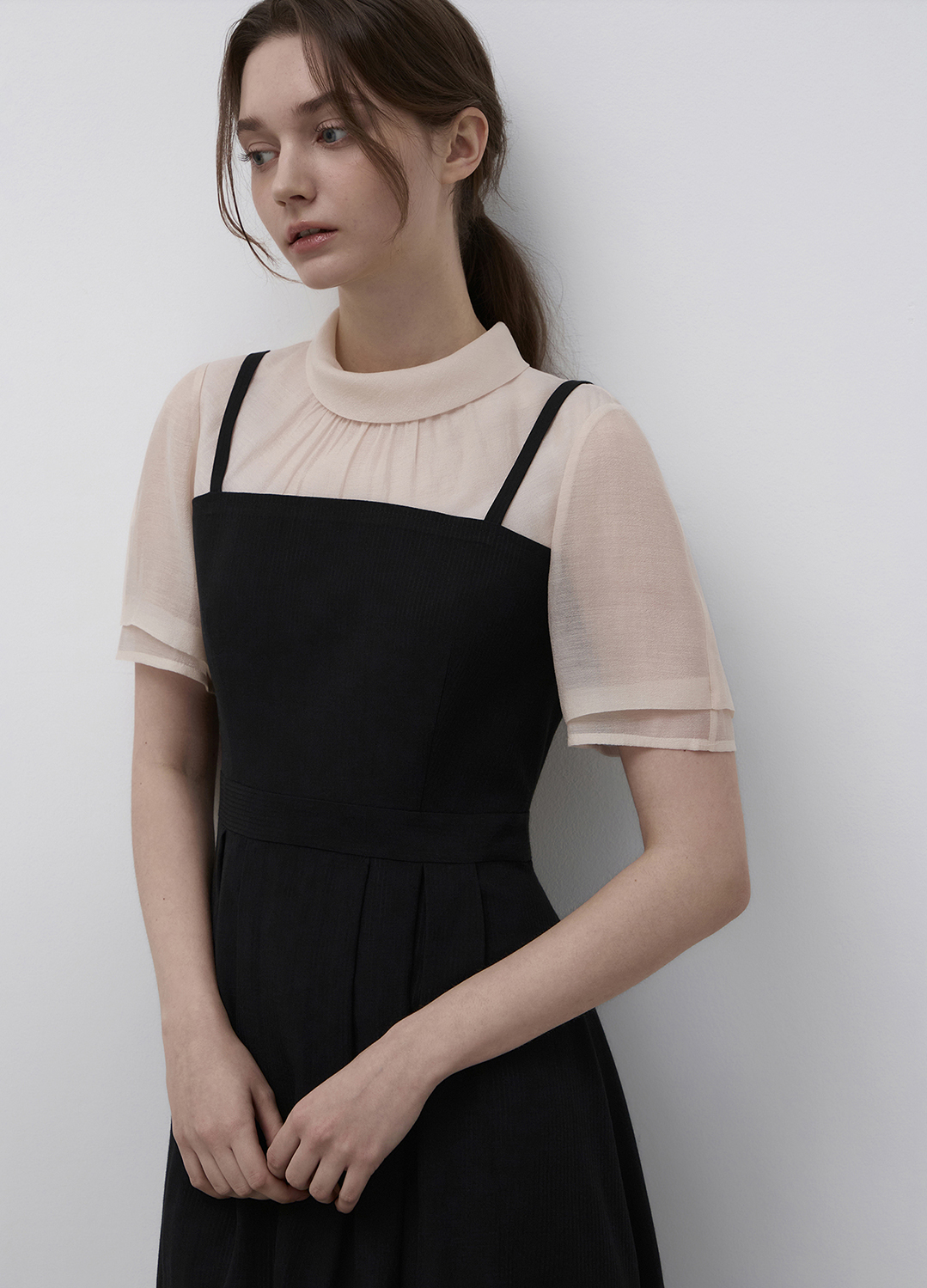 롤 카라 레이어드 원피스_BLACK_5