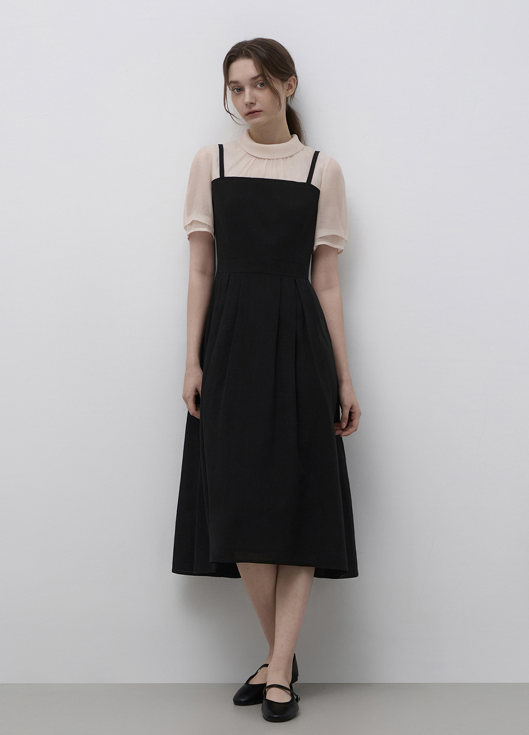 롤 카라 레이어드 원피스_BLACK_6