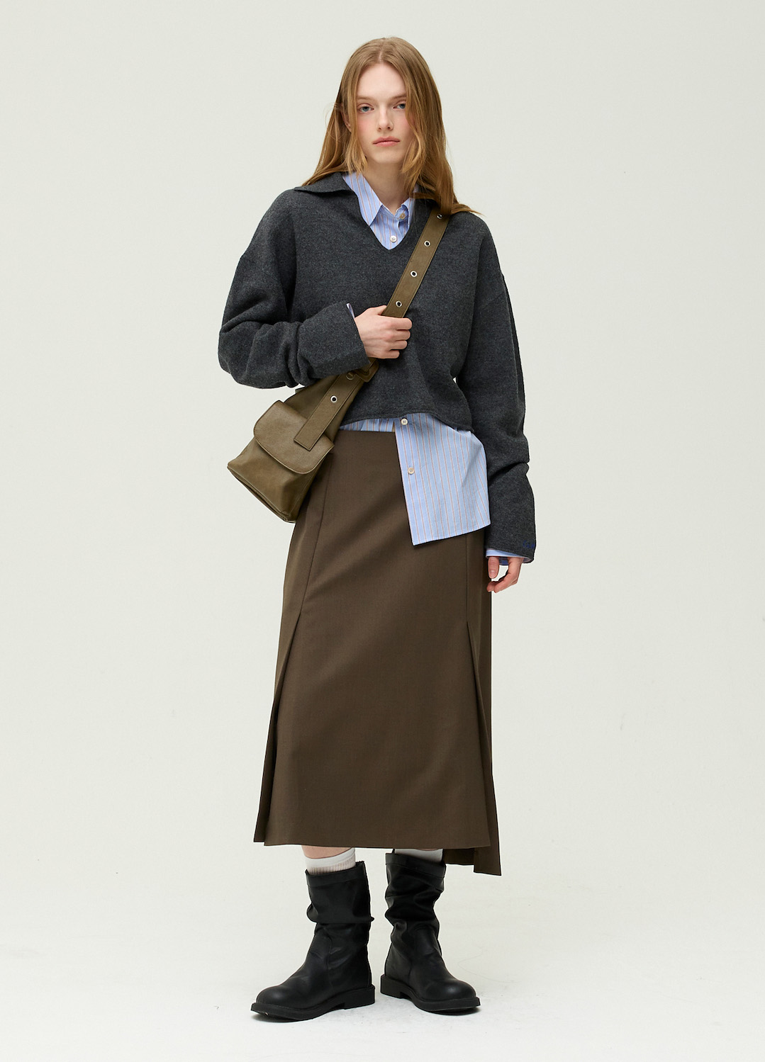 모던 실루엣 버클 숄더백_KHAKI_8
