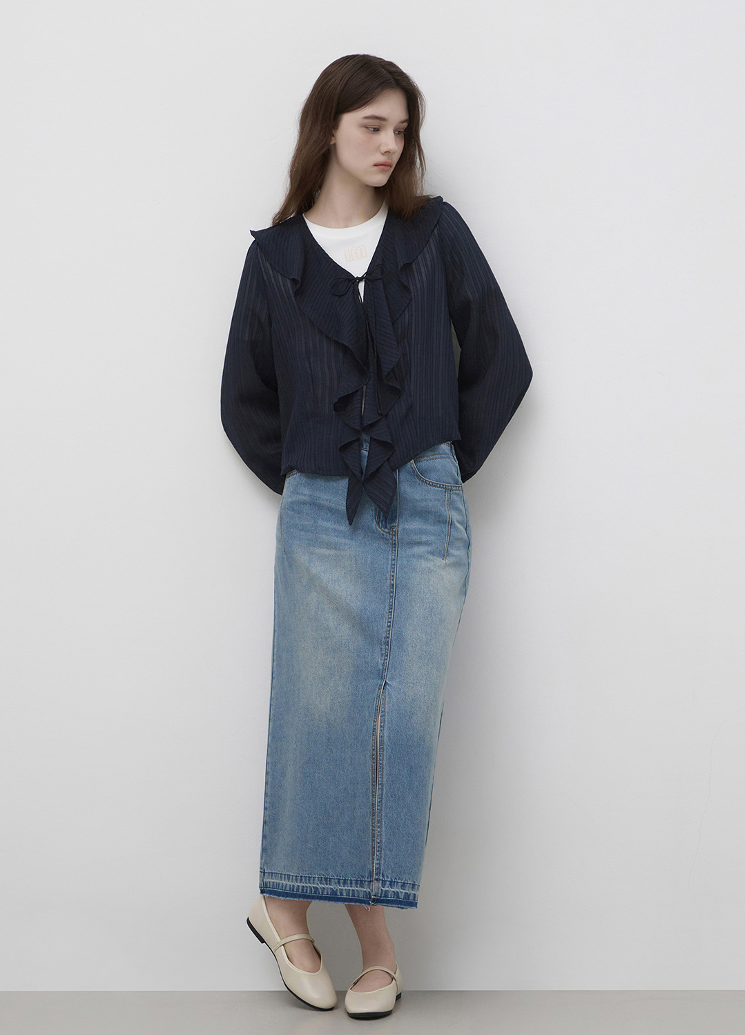 사선 프론트 데님 롱 스커트_BLUE_20