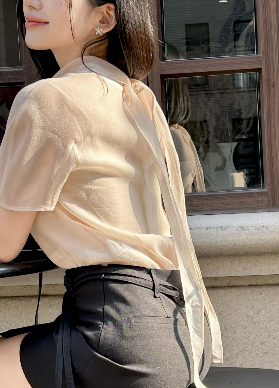 [Exclusive]하프 슬리브 시어 블라우스_LIGHT PINK_14