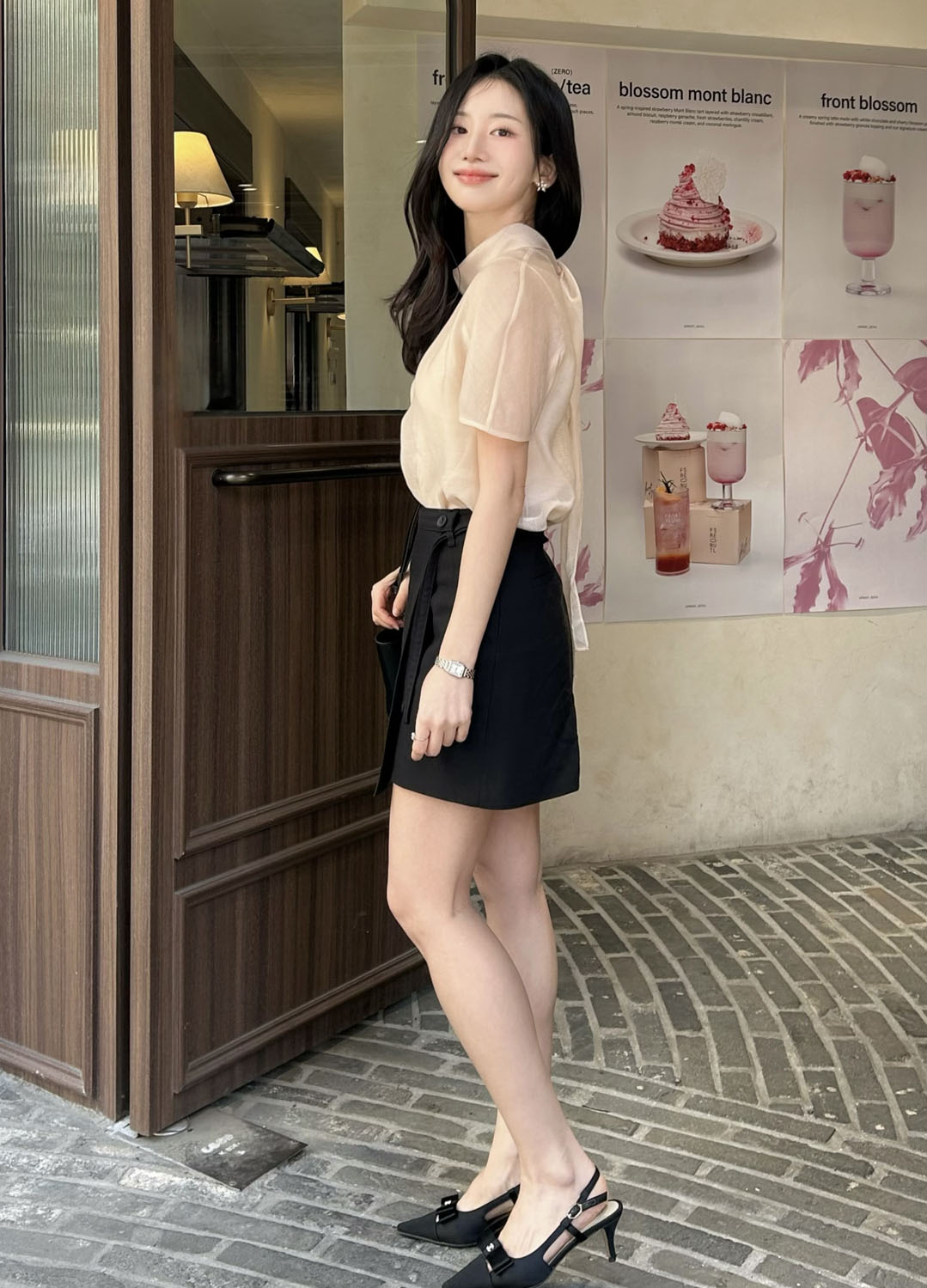 [Exclusive]하프 슬리브 시어 블라우스_LIGHT PINK_22