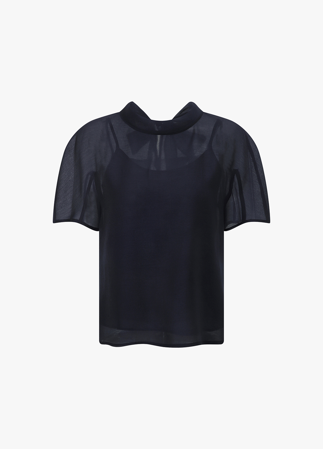 [Exclusive]하프 슬리브 시어 블라우스_DARK NAVY_12