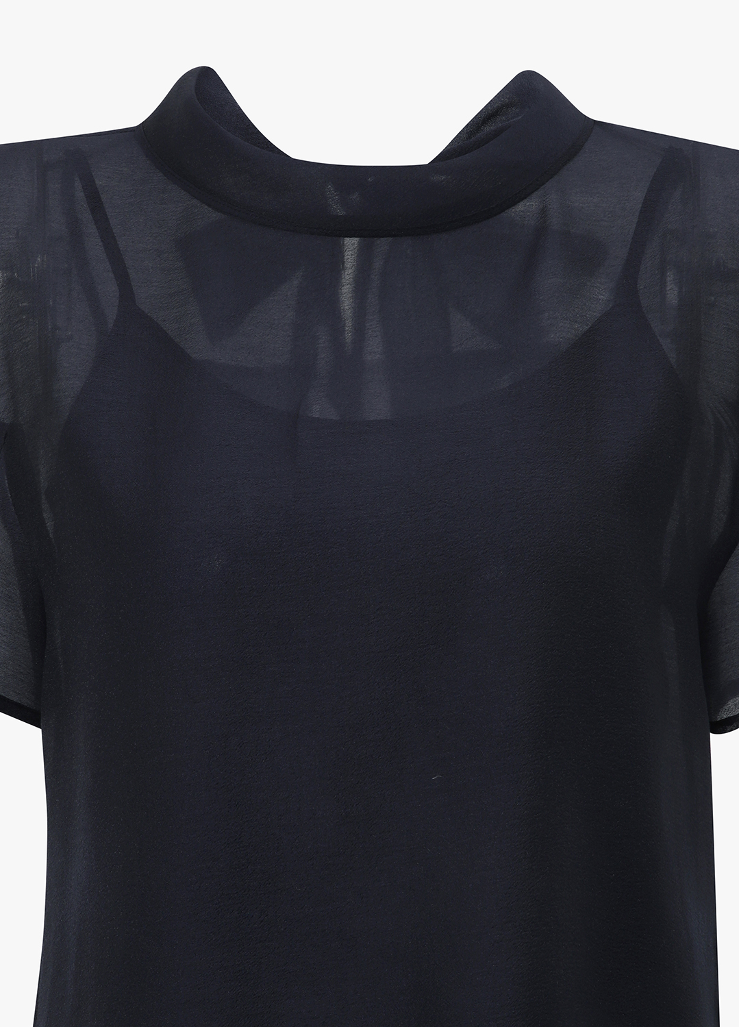 [Exclusive]하프 슬리브 시어 블라우스_DARK NAVY_15