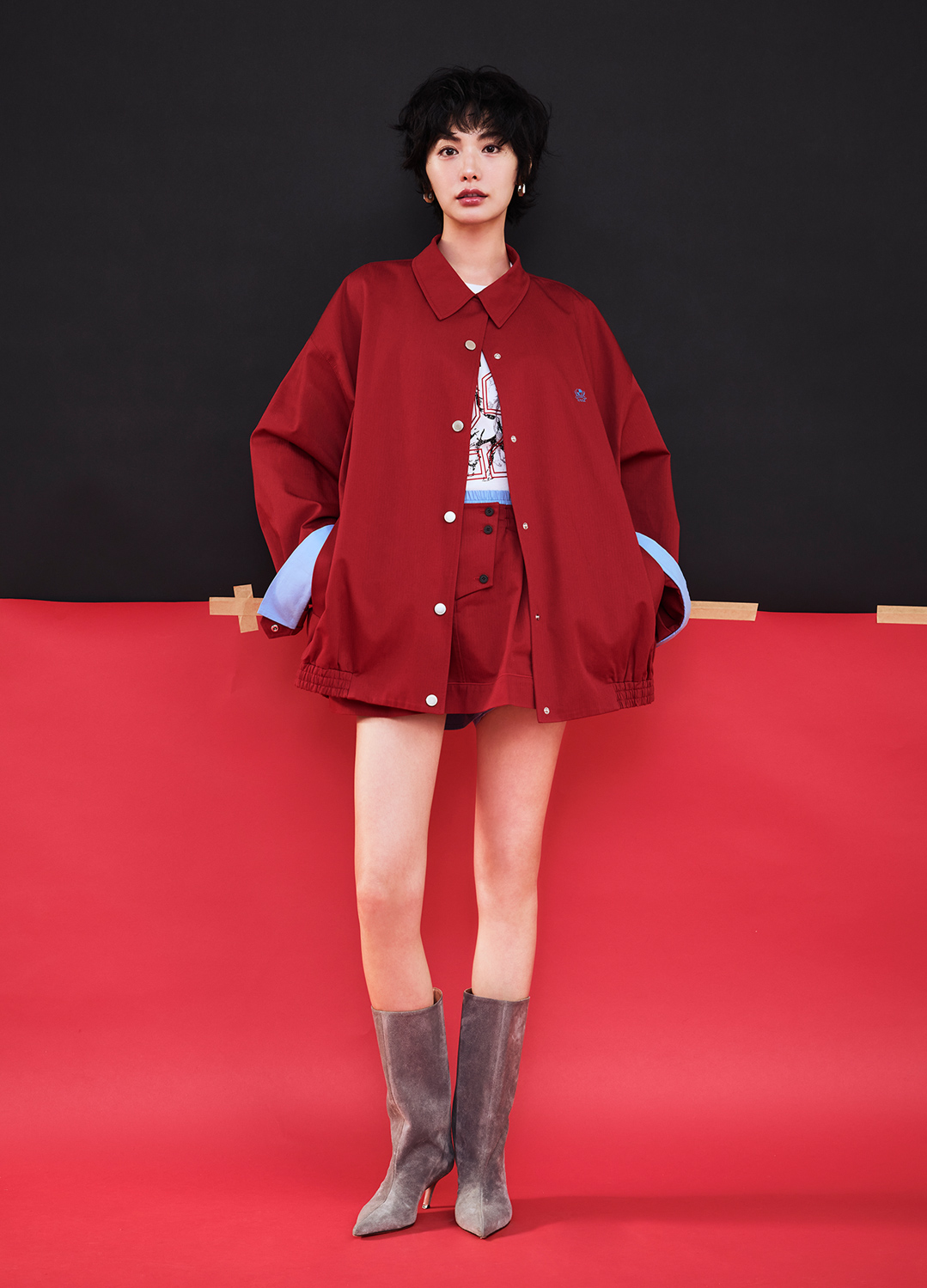 [시즌오프]헤링본 V패턴 스커트_RED_5