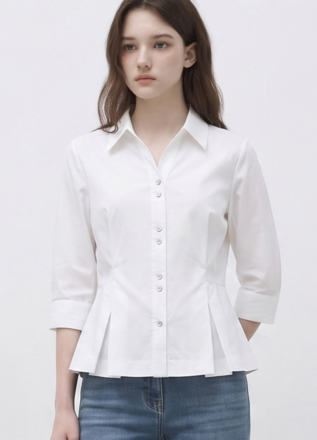 돌먼 슬리브 페플럼 블라우스_WHITE_6