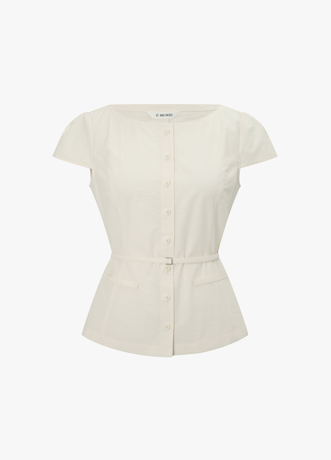 [Exclusive]벨티드 버튼 페플럼 블라우스_LIGHT BEIGE_8