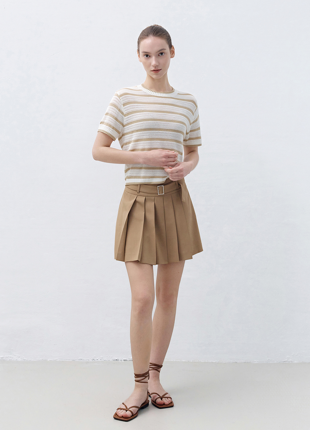 [Exclusive]스트라이프 크로쉐 니트 탑_BEIGE_9