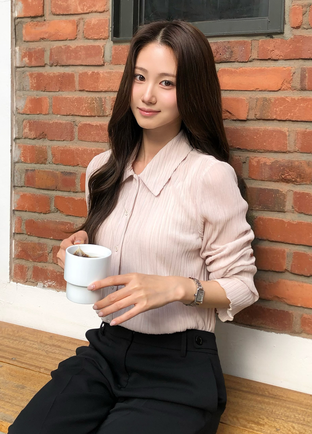 플리츠 슬림 카라 셔츠_BEIGE_4