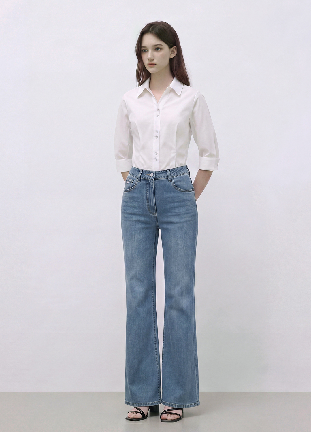 스트레치 부츠컷 데님 팬츠_BLUE_5