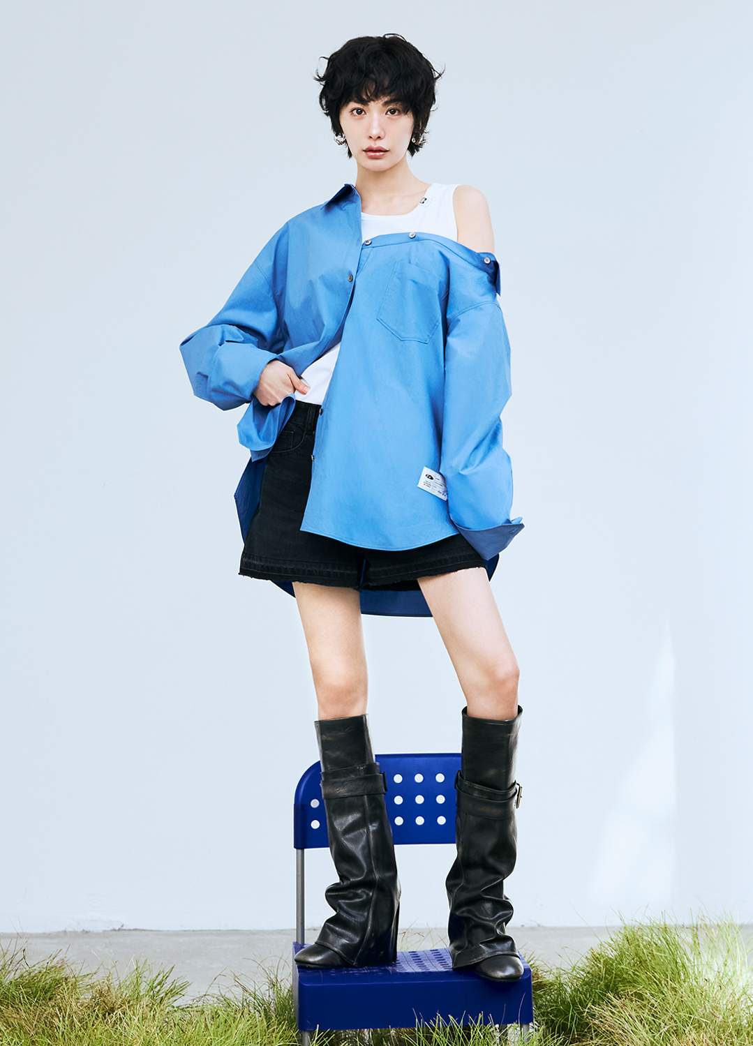 [시즌오프]배색 리브넥 져지 레이어드 셔츠_BLUE_5