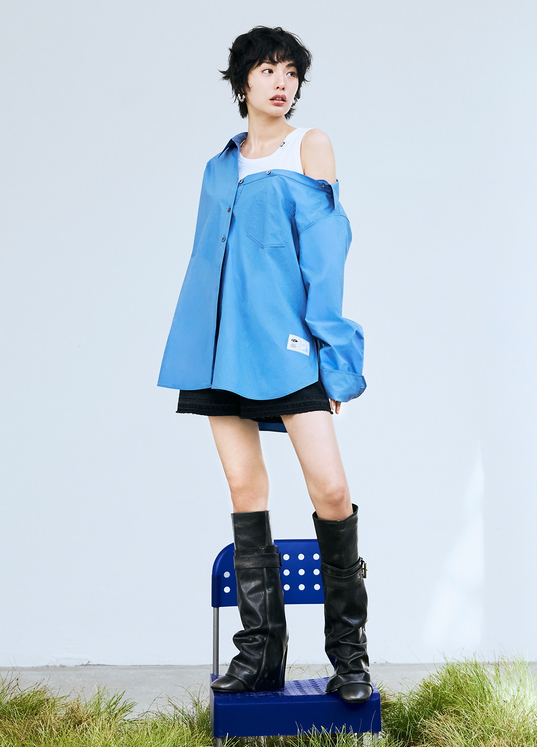 [시즌오프]배색 리브넥 져지 레이어드 셔츠_BLUE_10