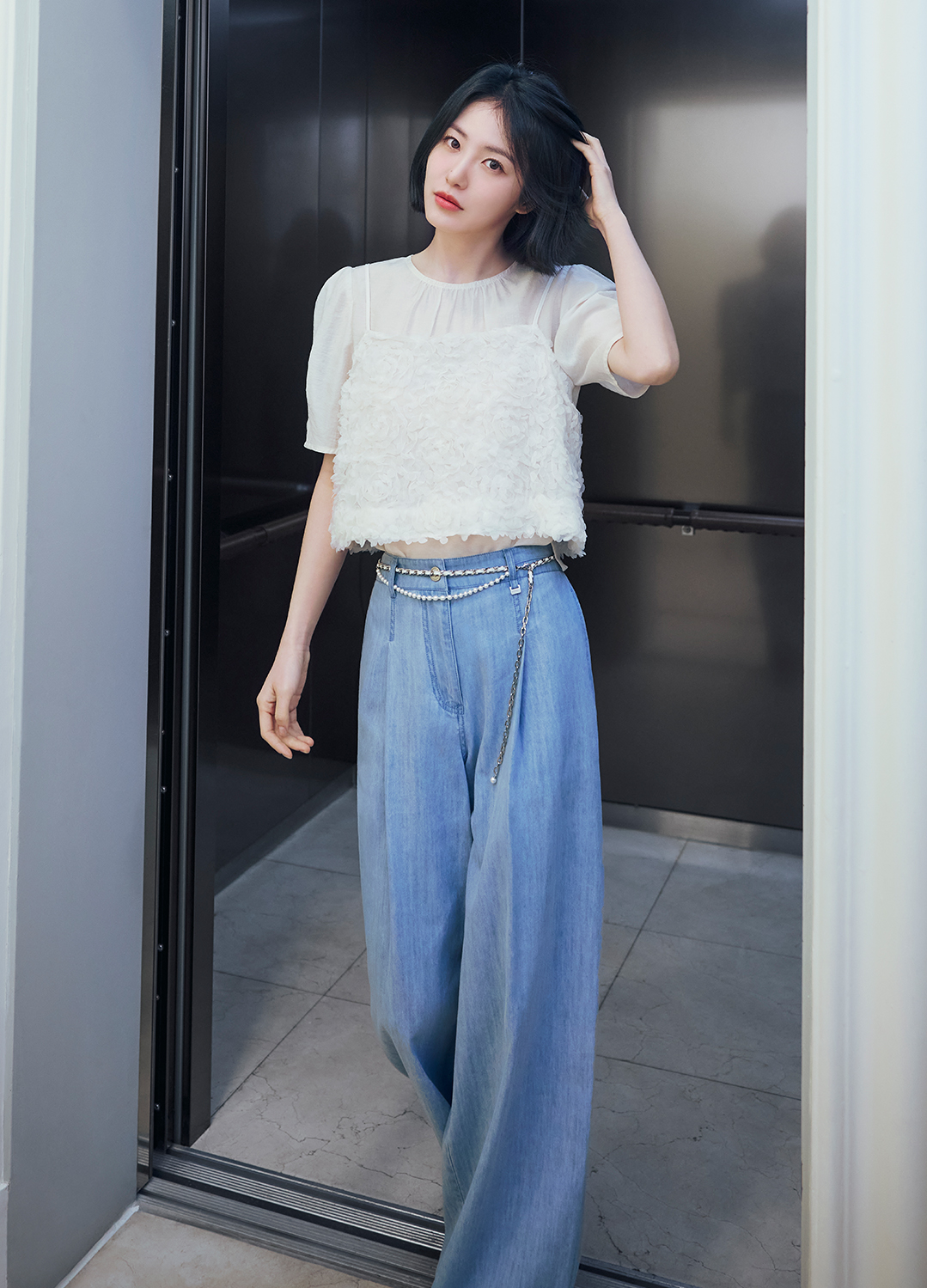 턱 와이드 데님 밴딩 팬츠_BLUE_6