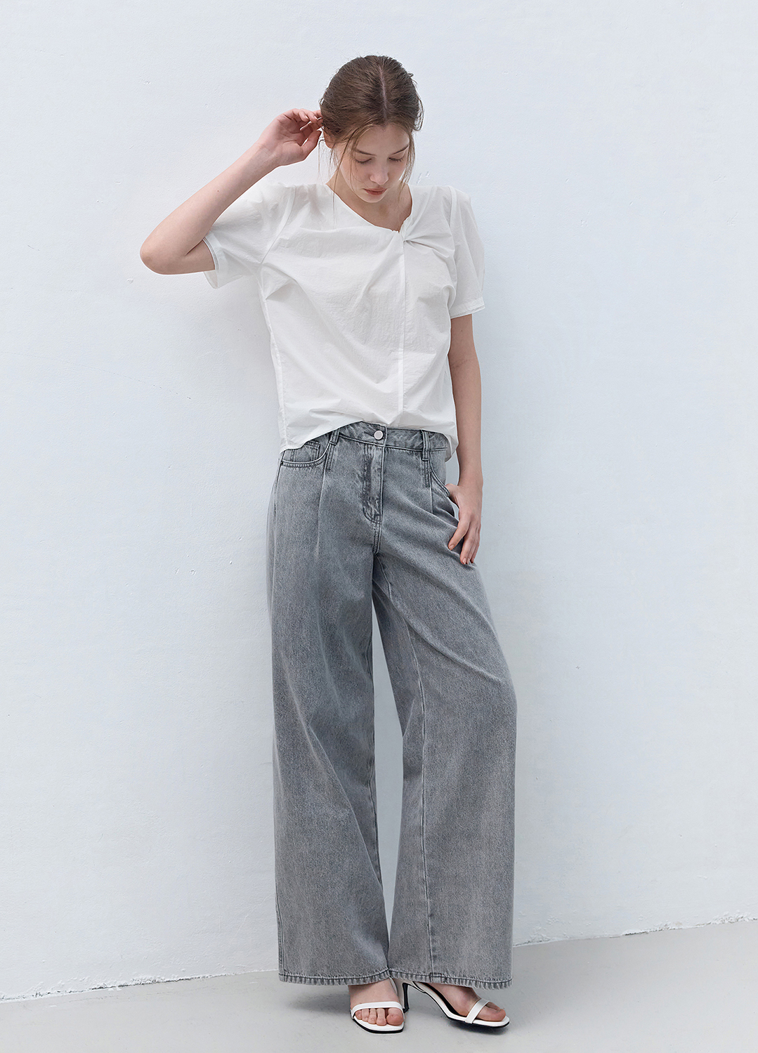 와이드 턱 데님 팬츠_GREY_6