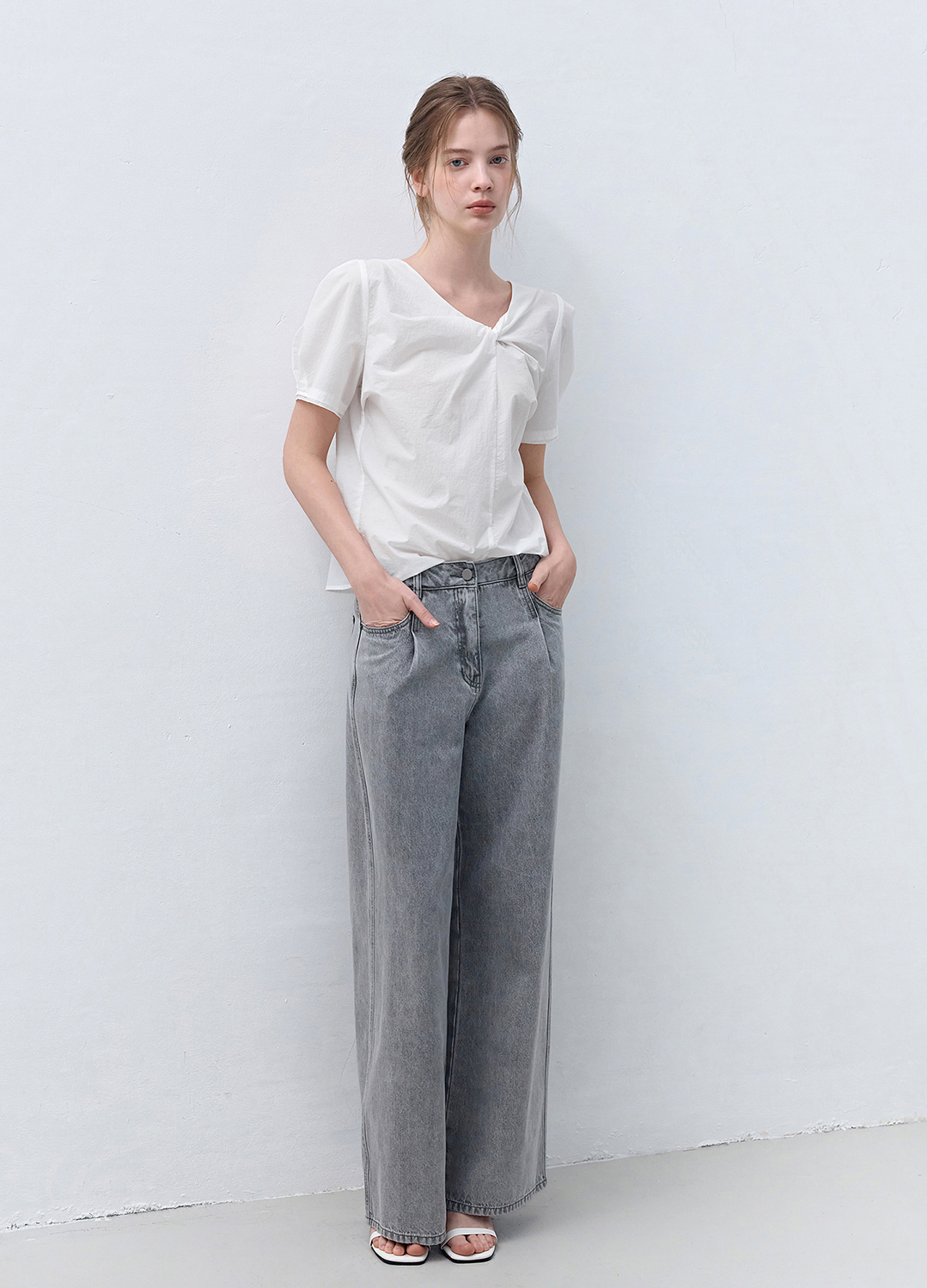 와이드 턱 데님 팬츠_GREY_7