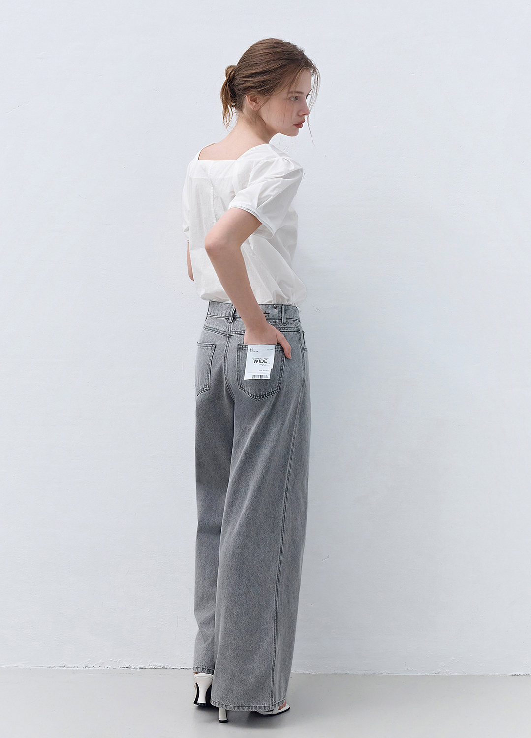 와이드 턱 데님 팬츠_GREY_9