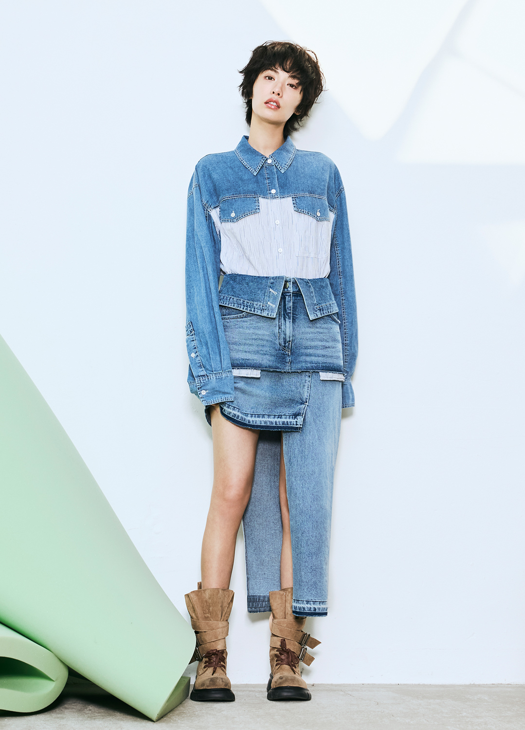 [시즌오프]비대칭 헴 데님 스커트_BLUE_9