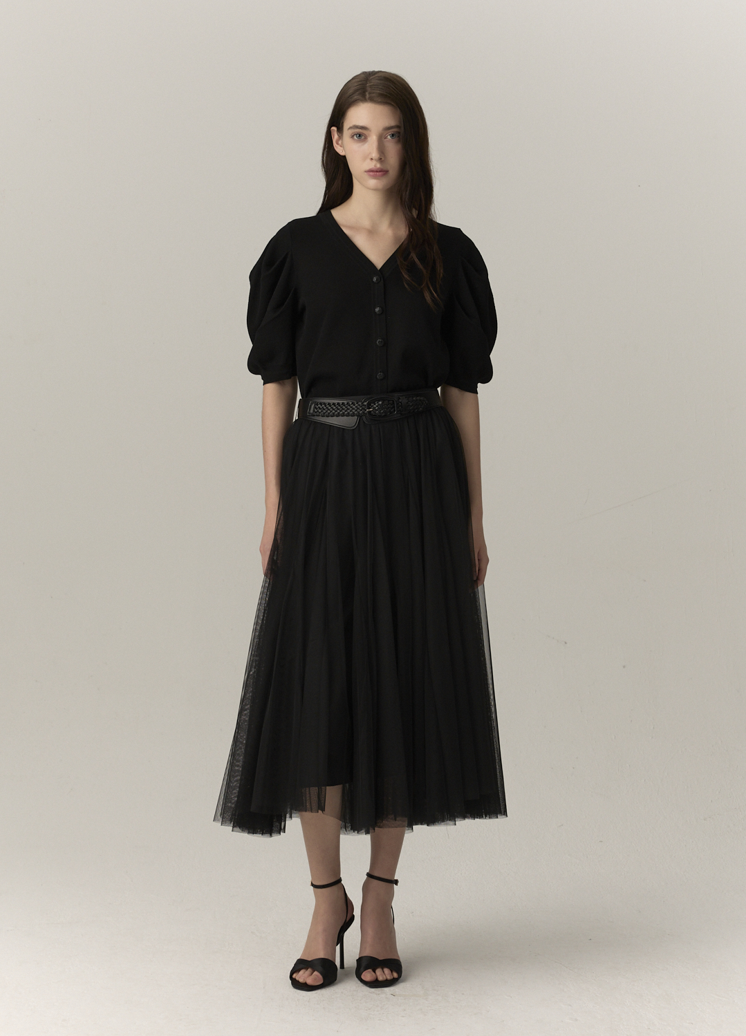 셔링 볼륨 A라인 스커트_BLACK_7