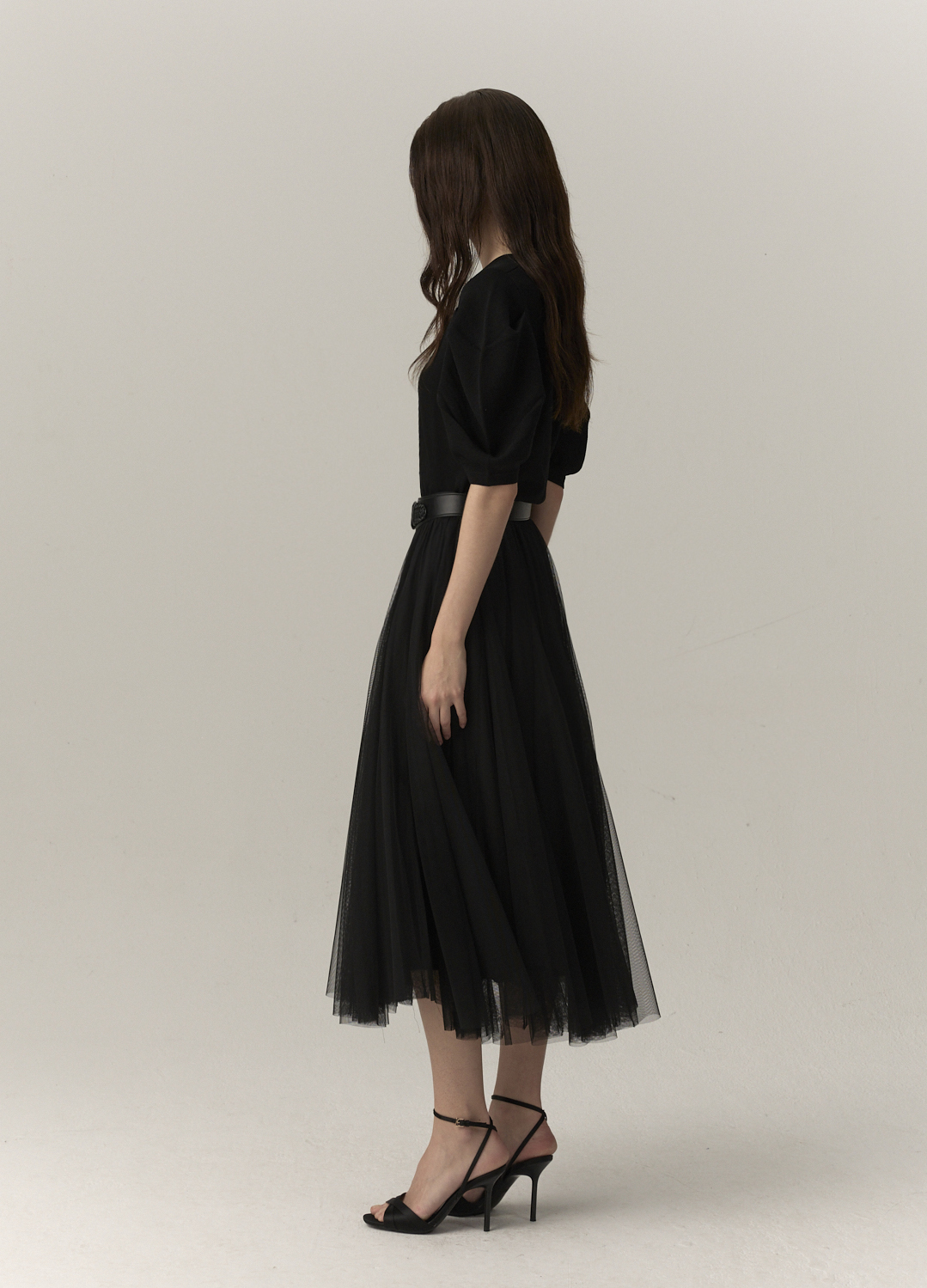 셔링 볼륨 A라인 스커트_BLACK_8