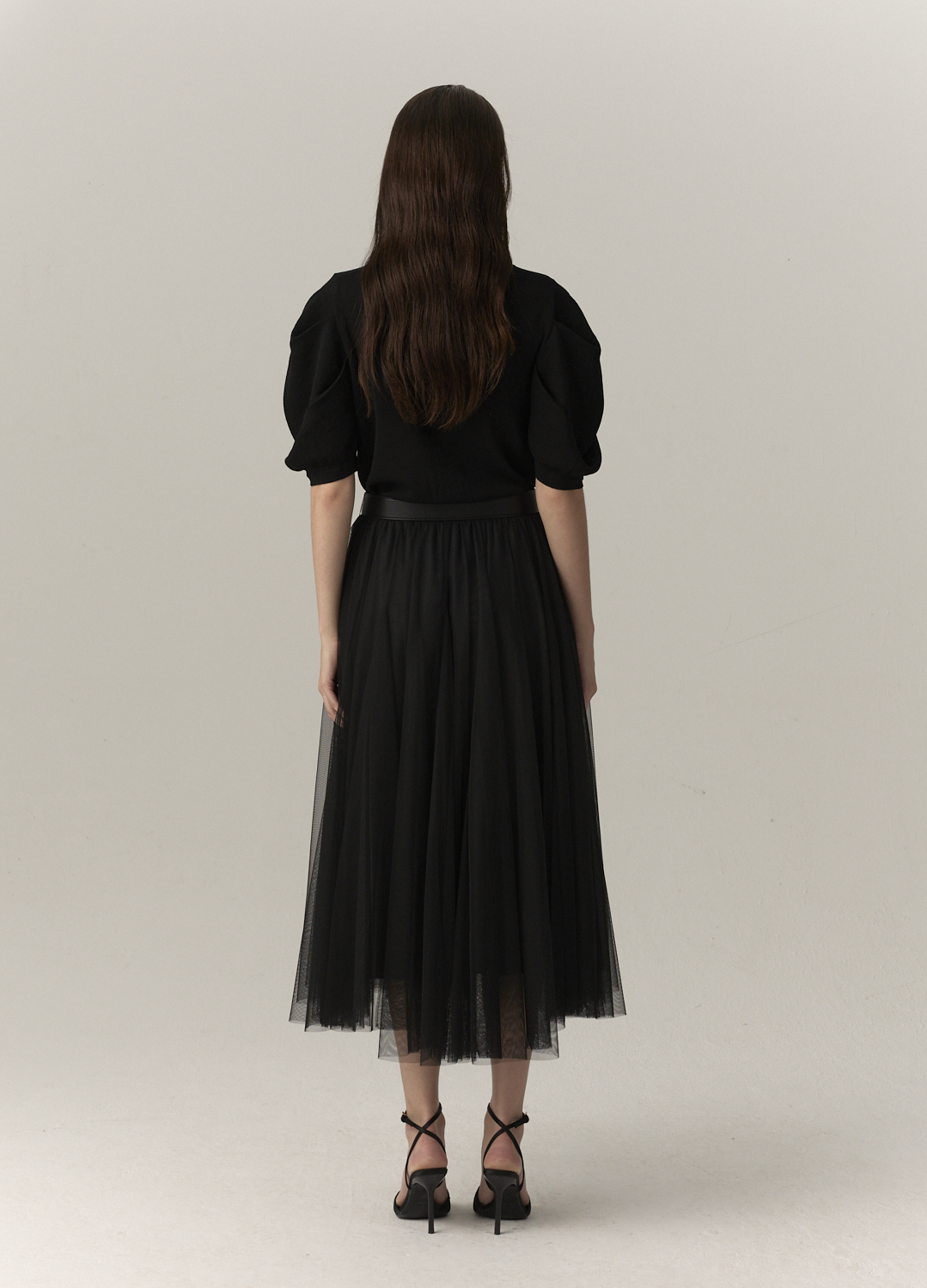 셔링 볼륨 A라인 스커트_BLACK_9