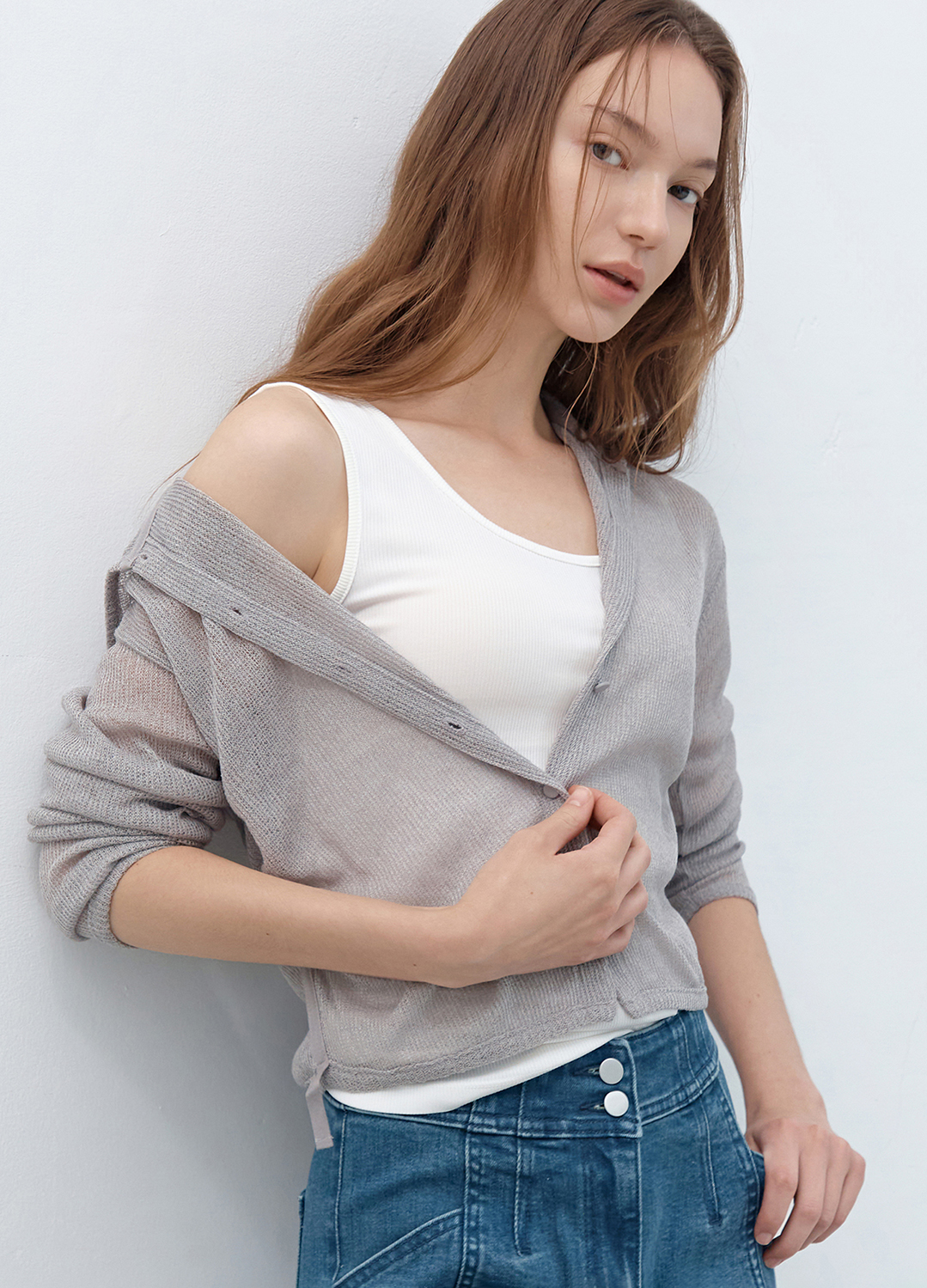 슬림핏 슬리브리스 탑_IVORY_5