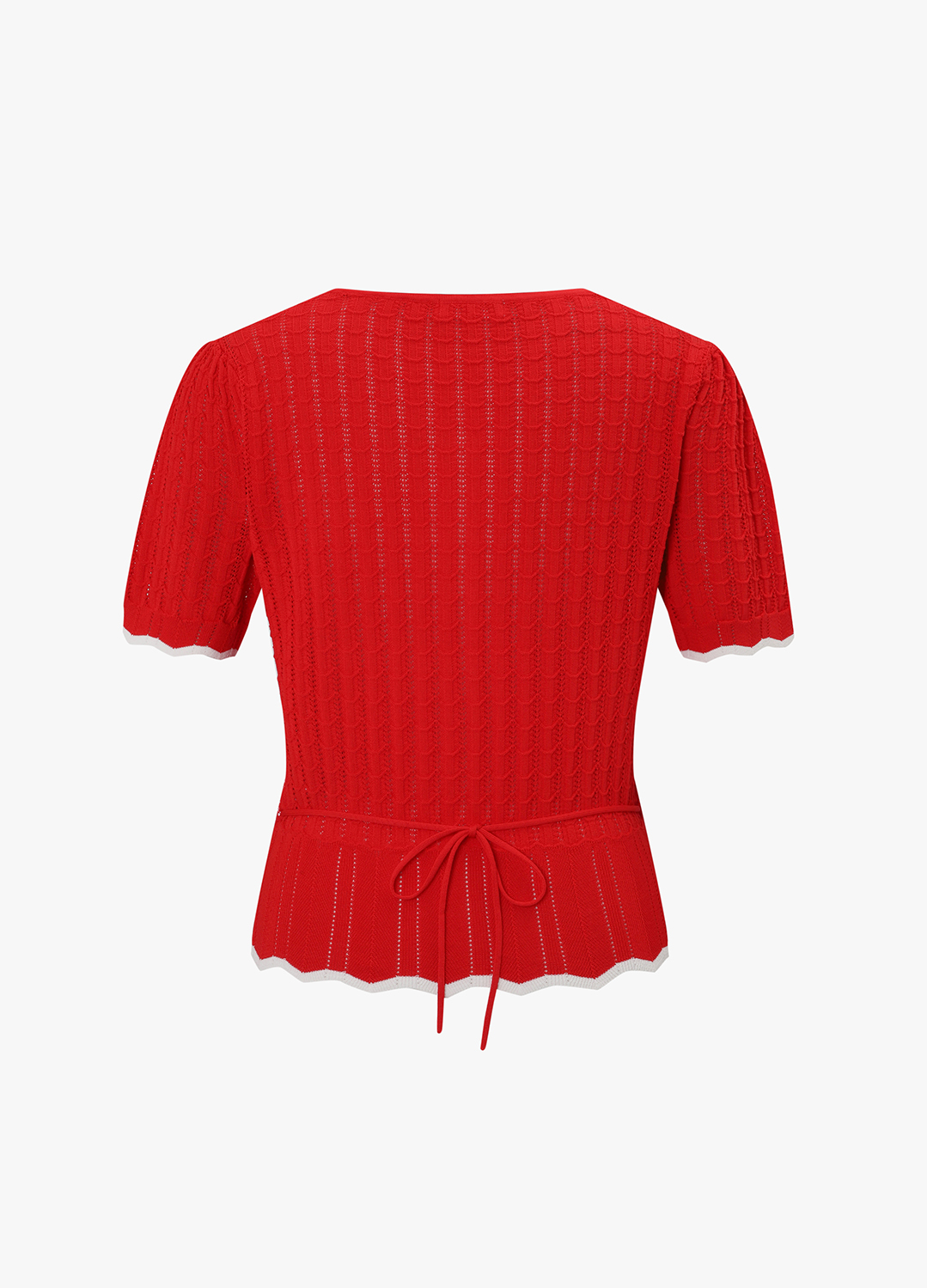 칼라 라인 브이넥 하프 슬리브 가디건_RED_11