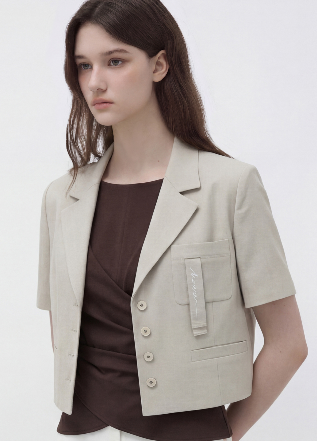 포켓 포인트 크롭 자켓_LIGHT BEIGE_5