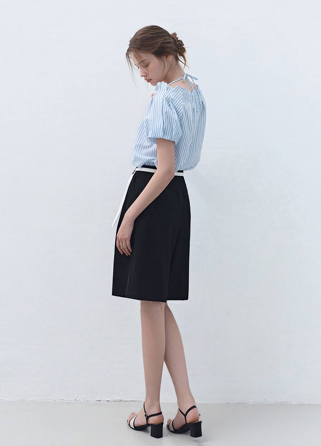 벨티드 원턱 밴딩 쇼츠 팬츠_BLACK_7
